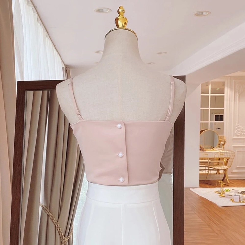 Bow top tank crop top women’s summer pink - Picture 4 of 4